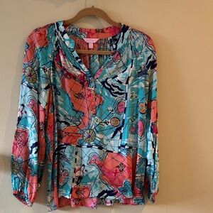 Lilly Pulitzer Printed Silk Button-Front Blouse